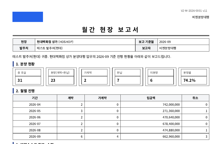 분양관리 솔루션 시행사 월간 현장 보고서 PDF