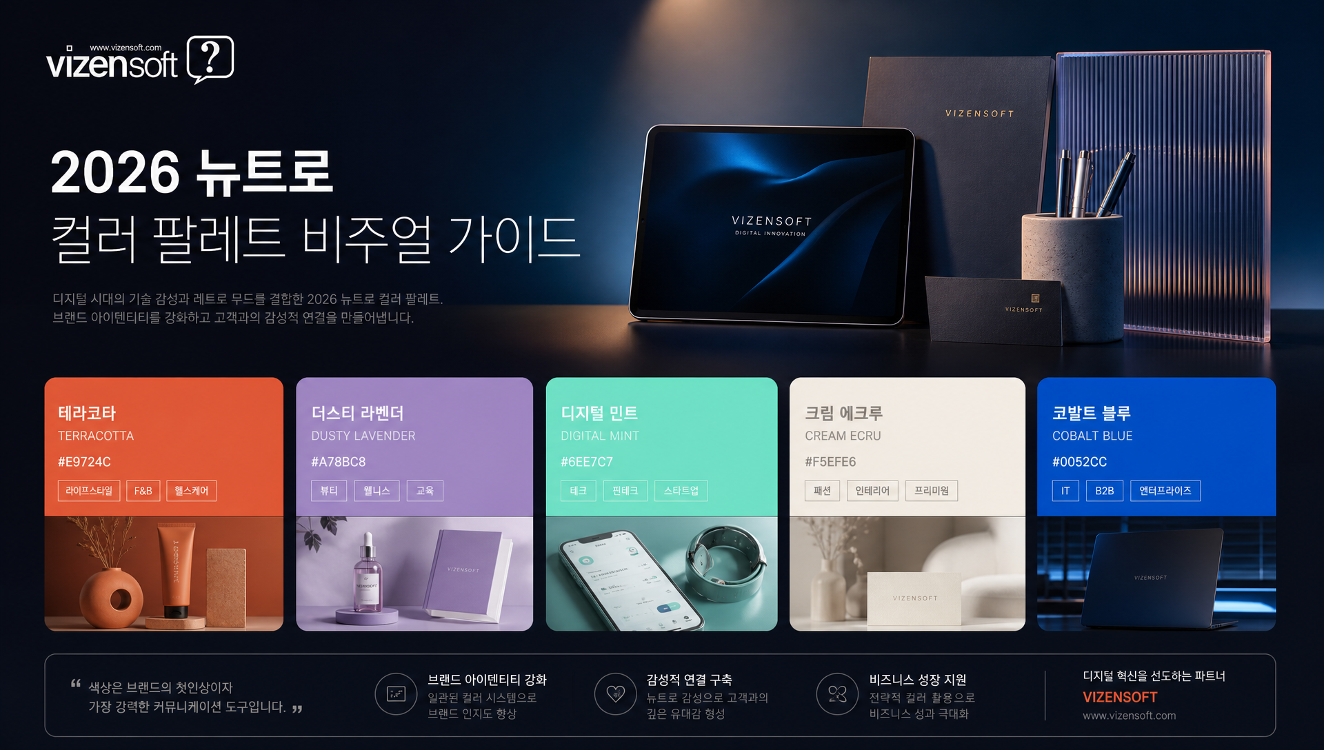 2026 뉴트로 컬러 팔레트 테라코타 라벤더 민트 컬러 샘플