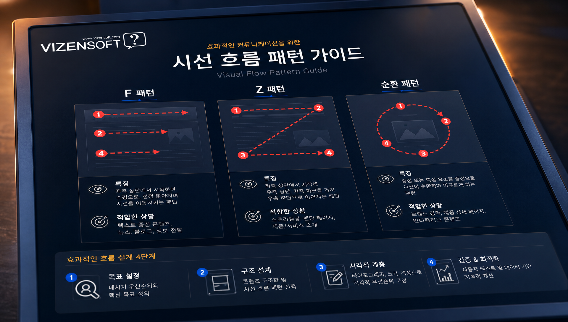 색상 대비, 크기, 고립, 질감 등 강조 기법을 표현한 예시