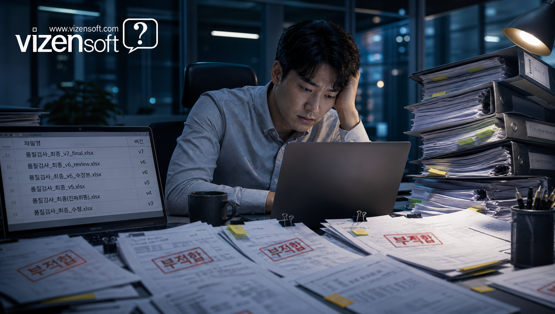 엑셀 파일 53개 열려있는 품질관리 담당자의 복잡한 업무 현황