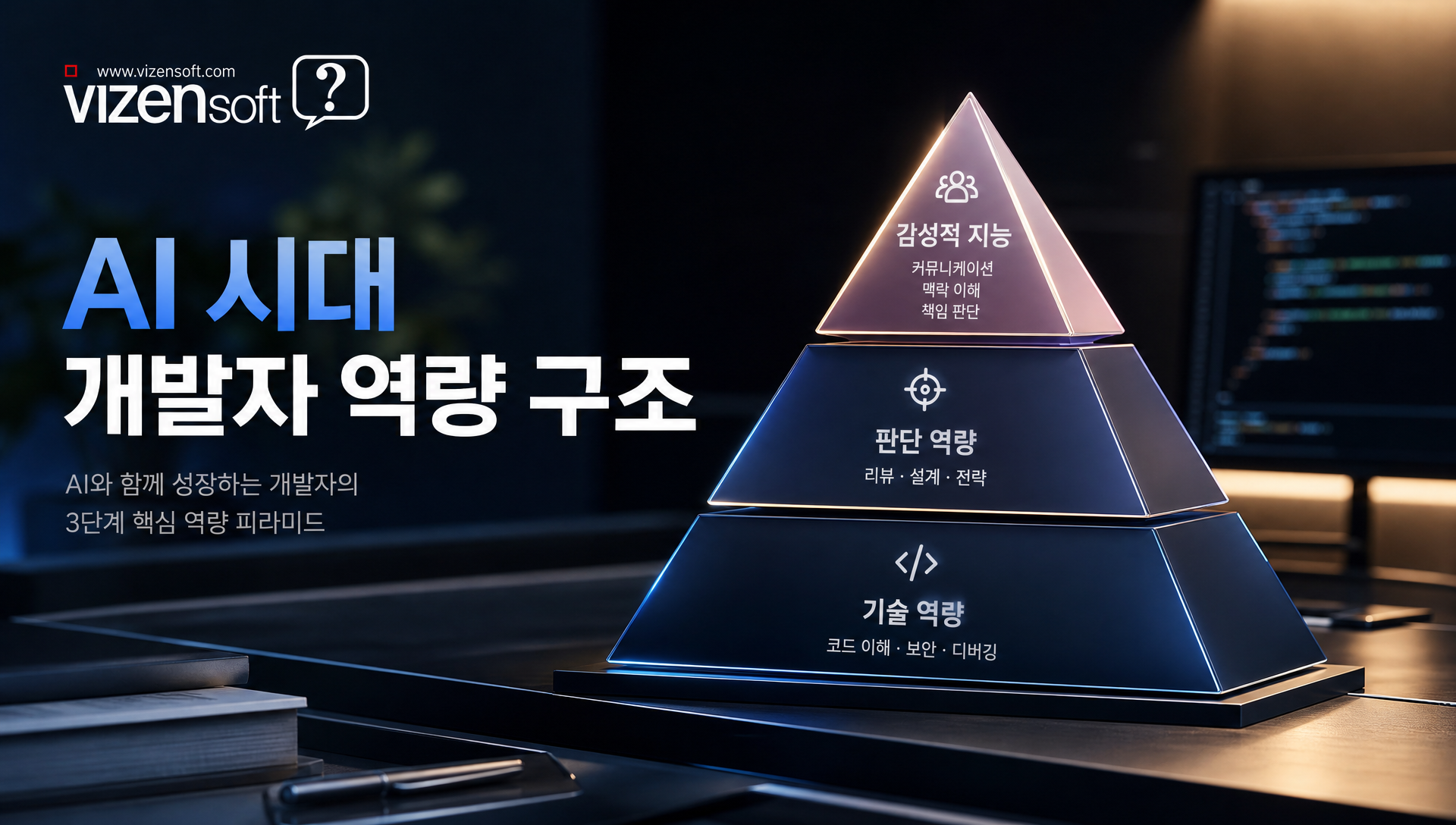 AI 시대 기업의 관점에서 '코드를 많이 짜는 개발자'의 역할 변화를 나타내는 개념도