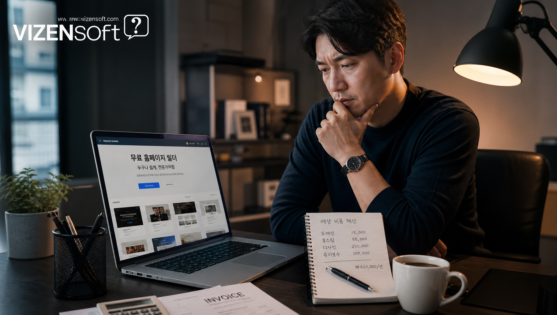무료 홈페이지의 숨은 비용을 설명하는 인포그래픽, 비용 비교 차트