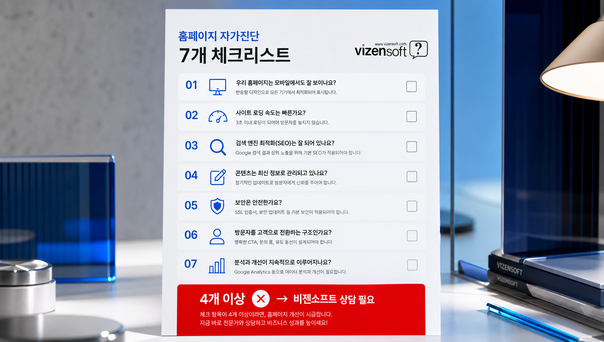 내 사업 홈페이지 점검 체크리스트 7가지 항목과 평가 기준표