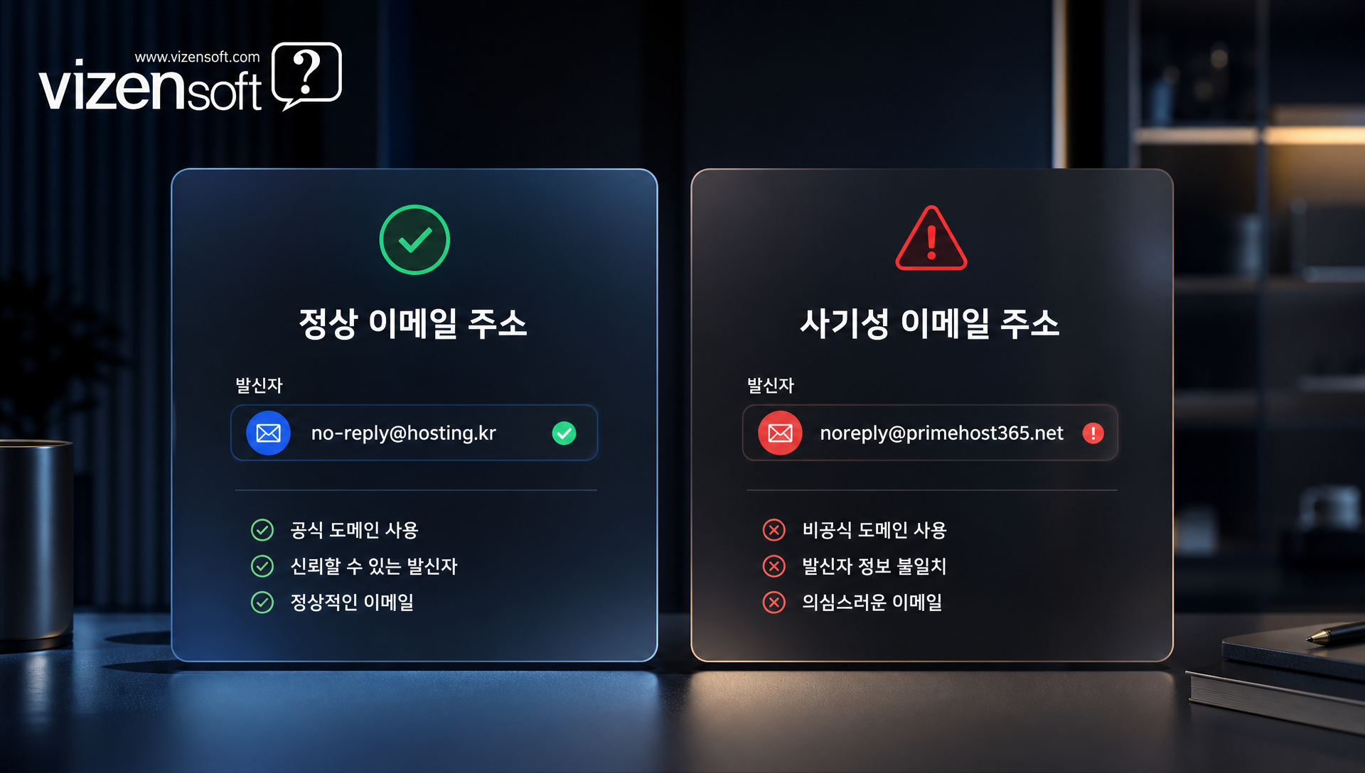 발신자 이메일 도메인 주소 확인 방법과 정상 업체 공식 도메인 예시