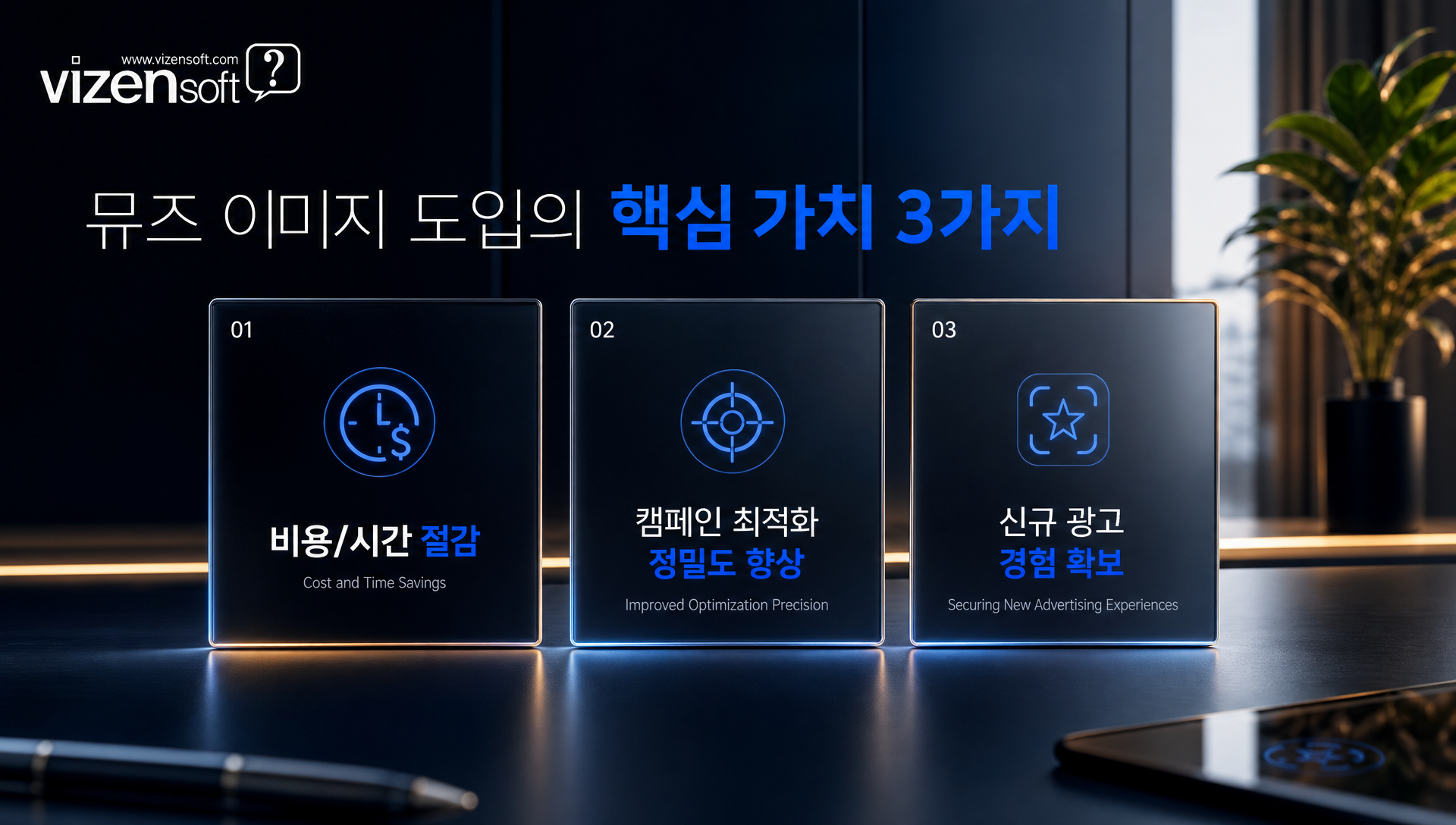 메타 뮤즈 이미지 도입으로 기대되는 소재 제작 비용 절감, 캠페인 최적화, 전환율 향상 효과