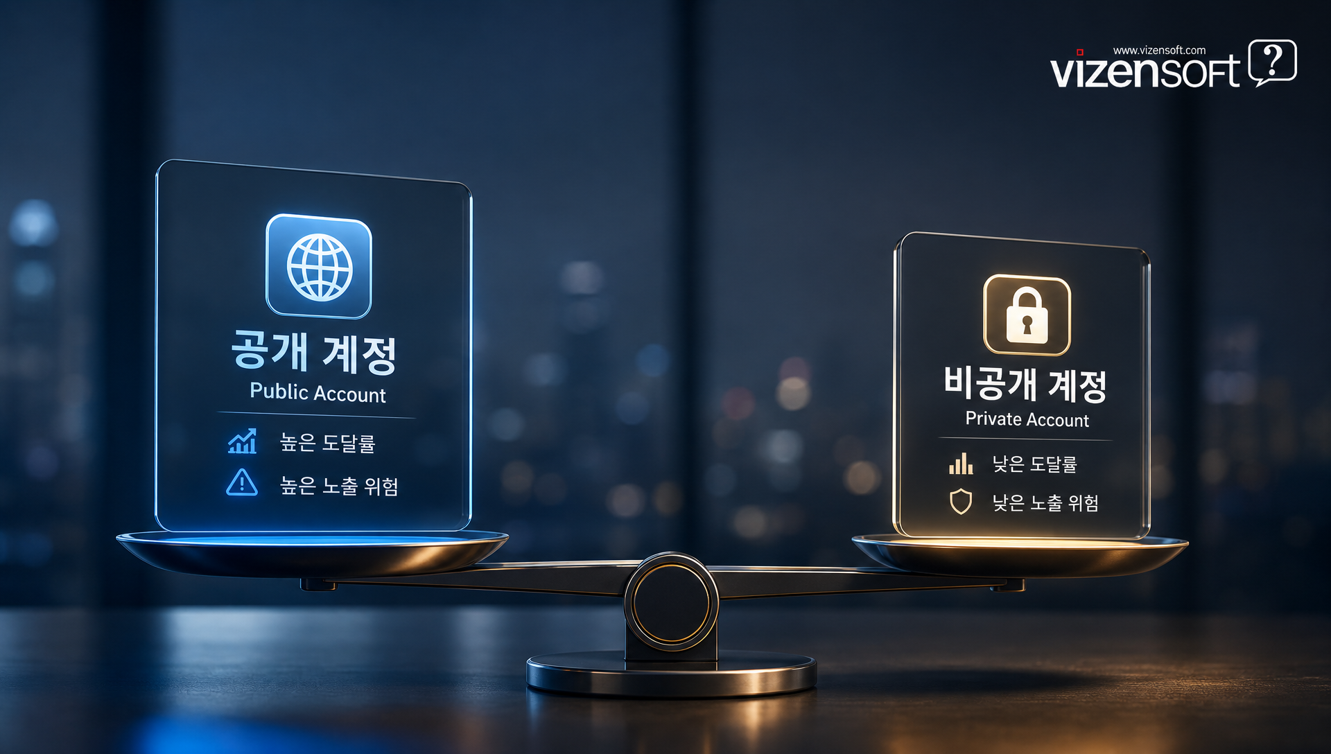 공개 계정과 비공개 계정의 리스크 비교 표