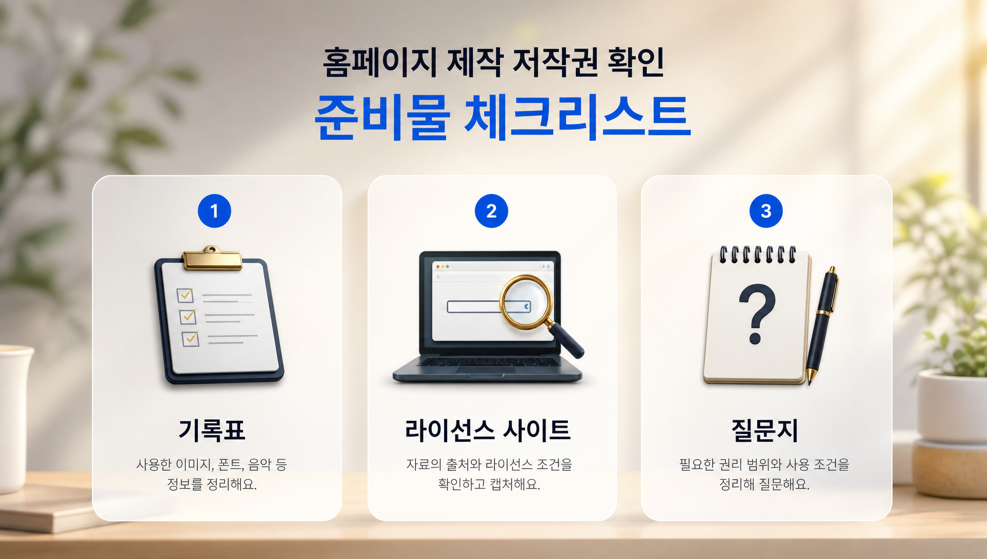 폰트 이미지 저작권 확인 준비물 정보표