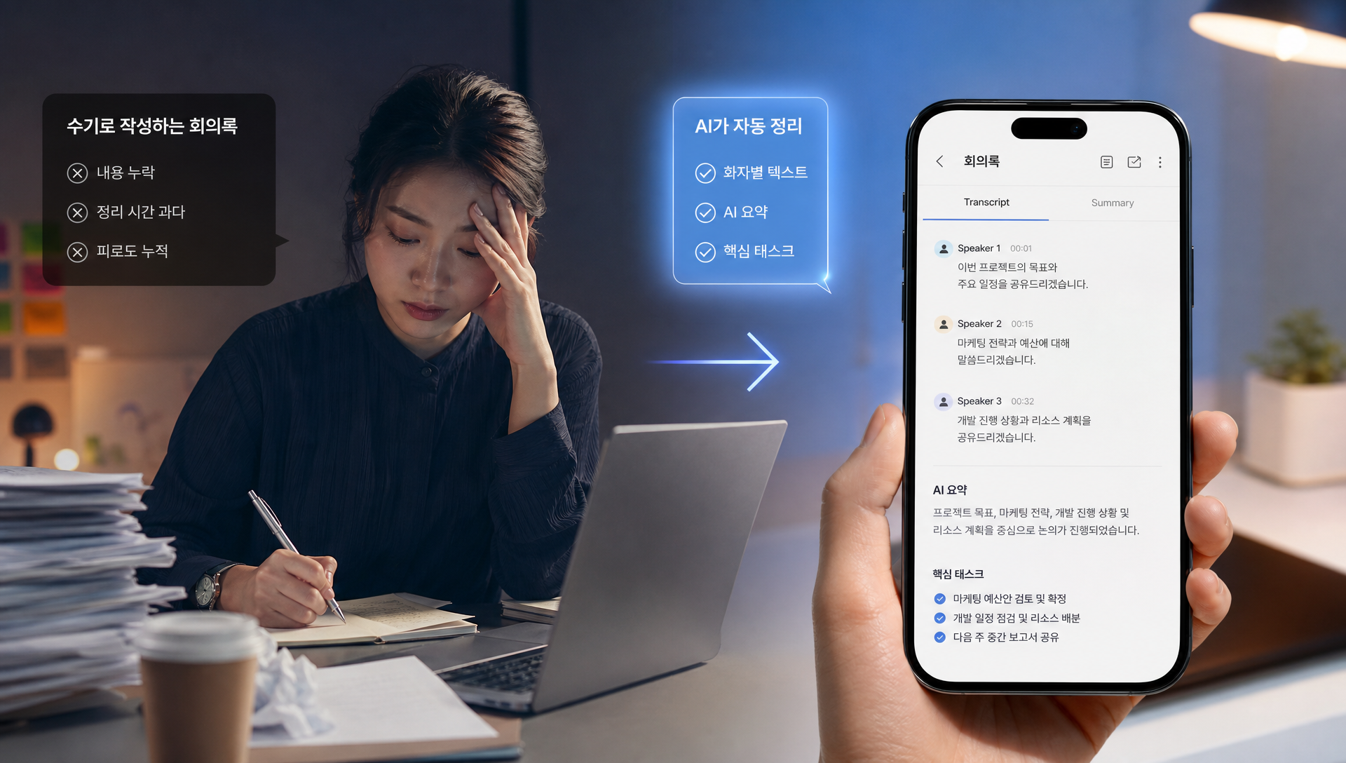 클로바노트 앱 로고와 AI 음성 기록 서비스 인터페이스