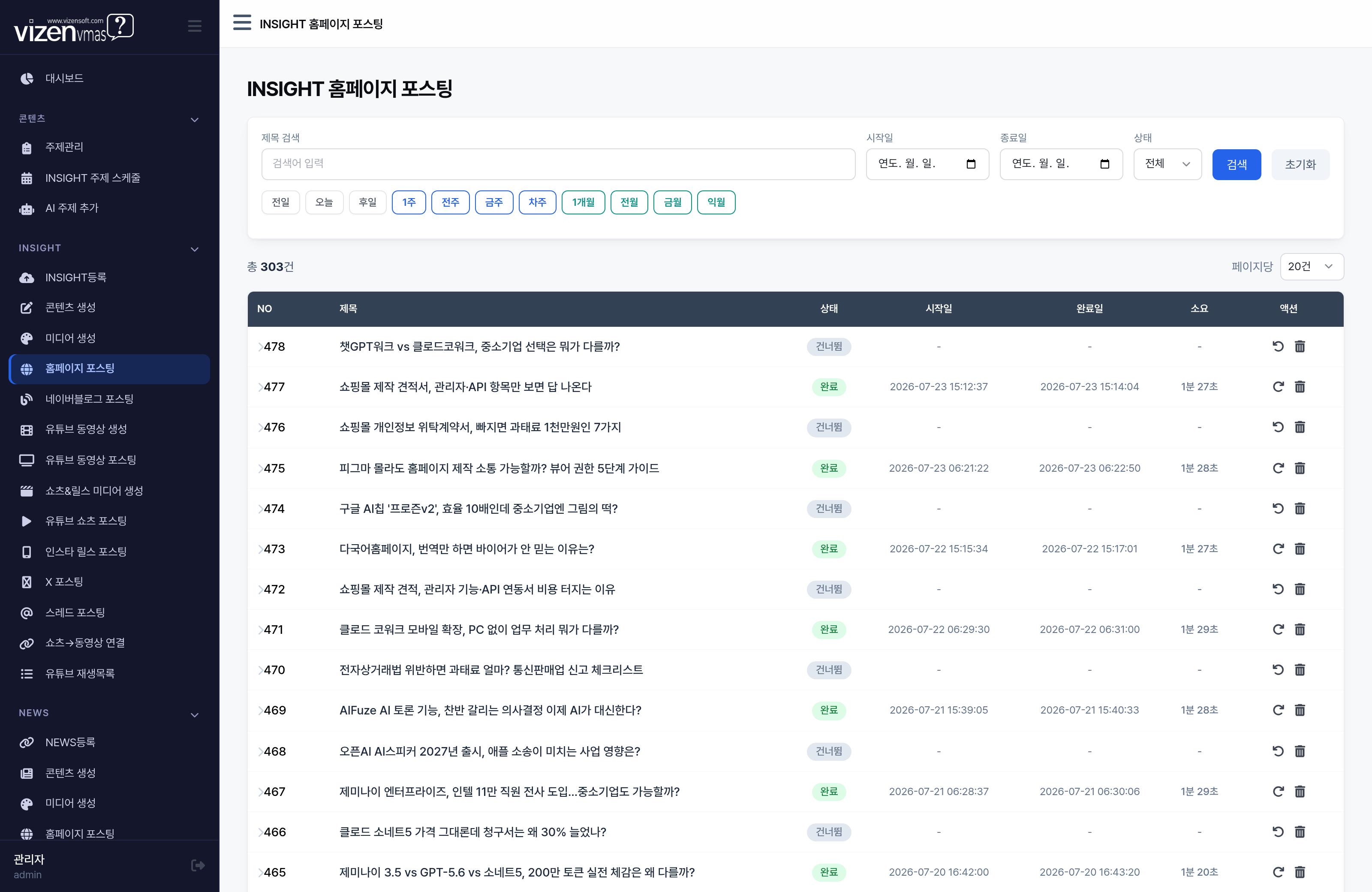INSIGHT 홈페이지 포스팅 목록에서 본문과 이미지가 홈페이지 게시판에 자동 업로드된 기록