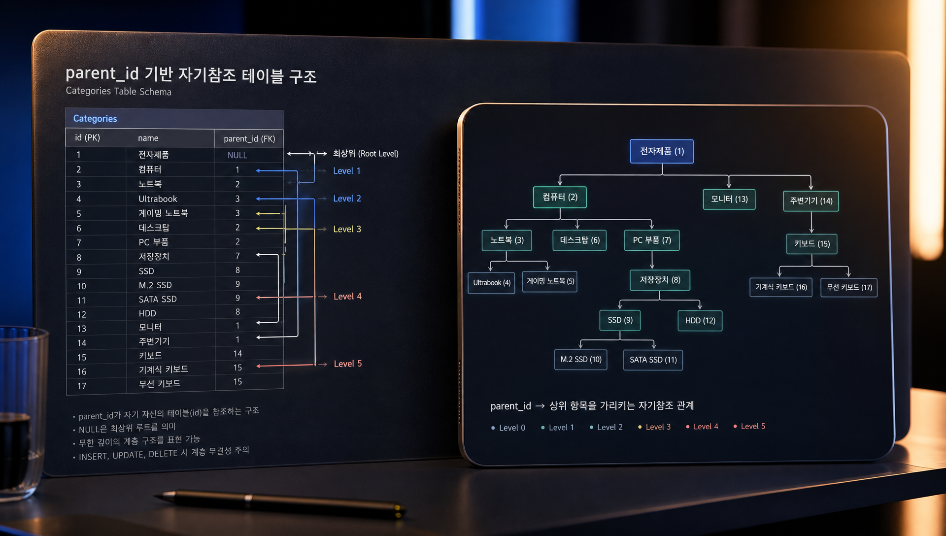parent_id 무한 계층 구조 자기참조 데이터베이스 설계