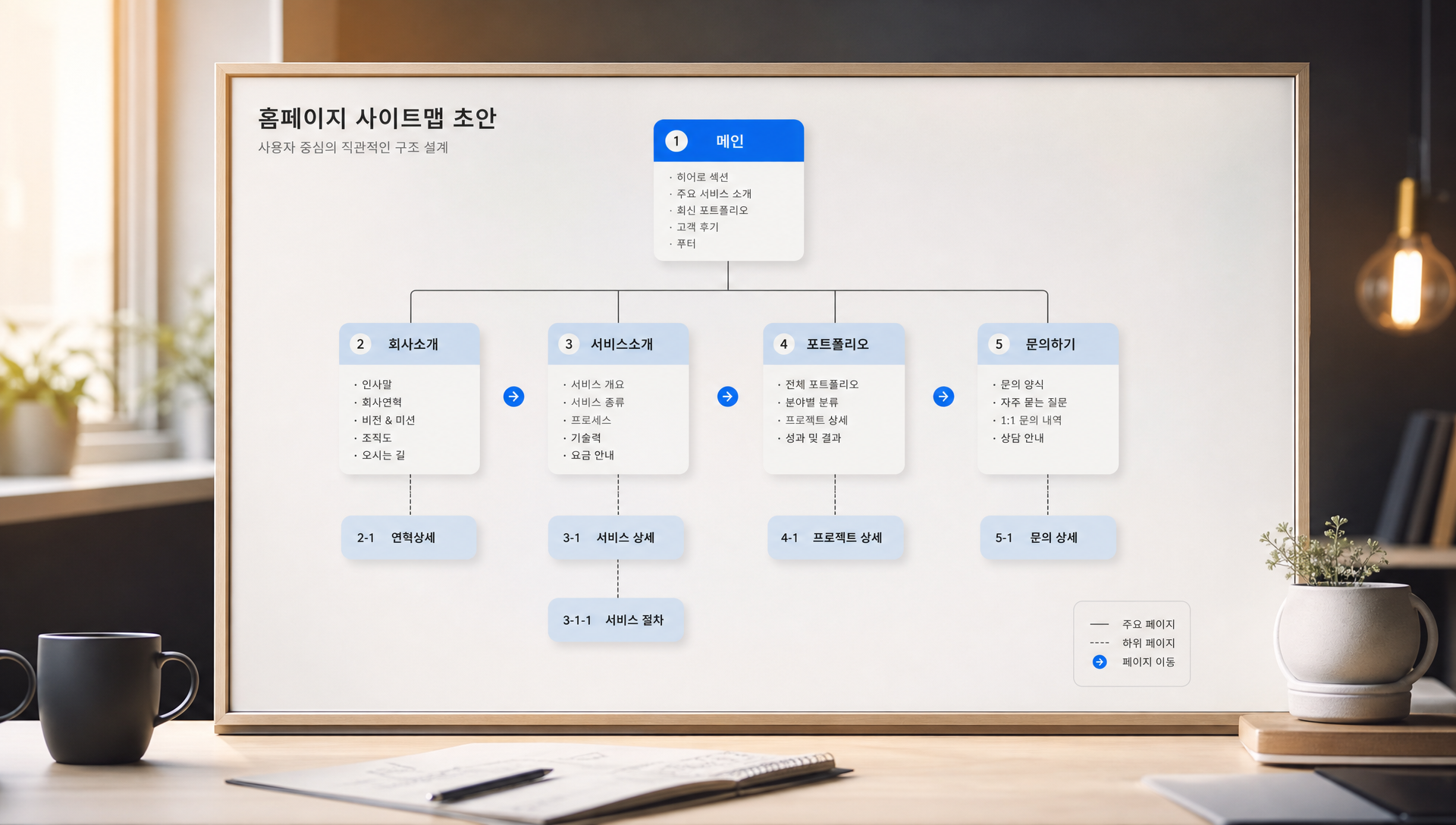 사이트맵 초안과 페이지별 우선순위 작성 예시