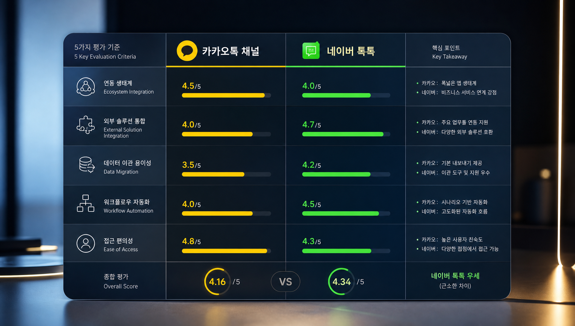 두 채널 종합 비교 표 연동 생태계 기능 데이터 정책