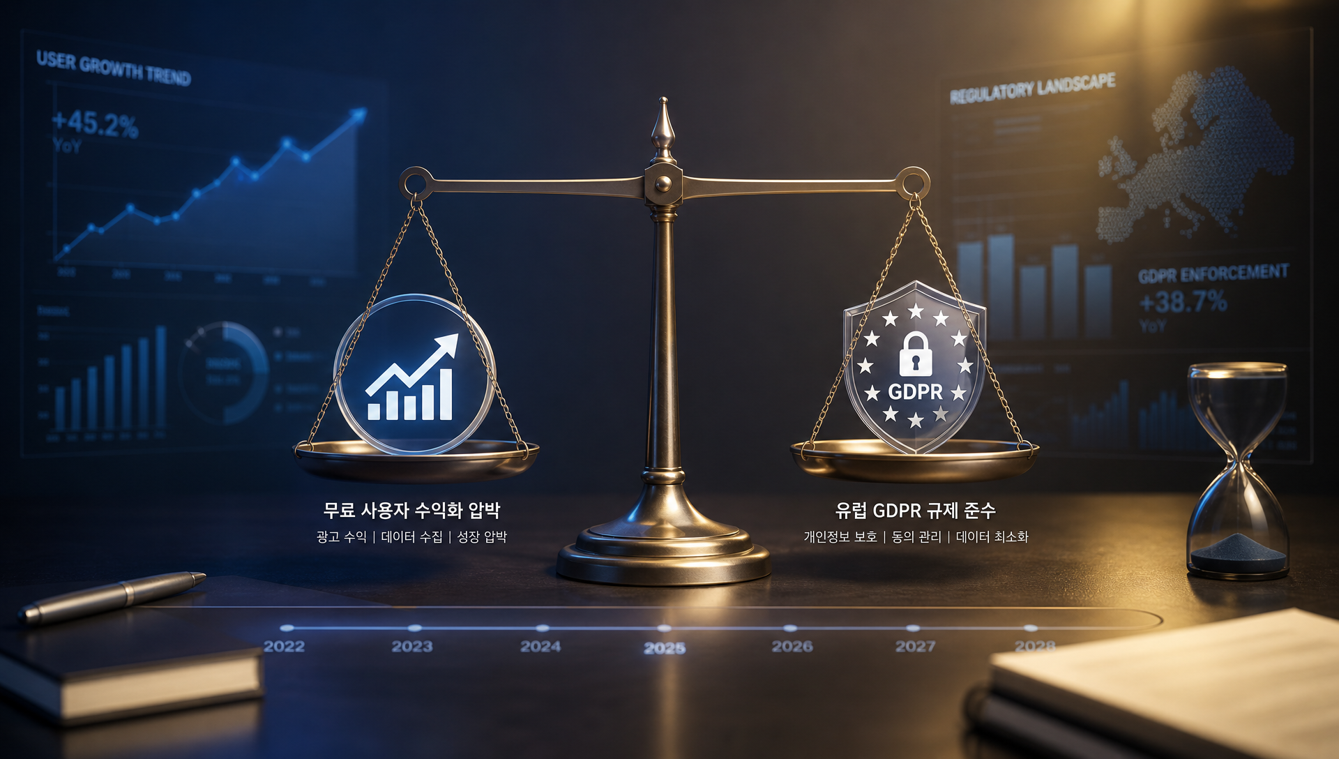 광고 시장 확장과 GDPR 규제 환경의 균형을 나타낸 차트