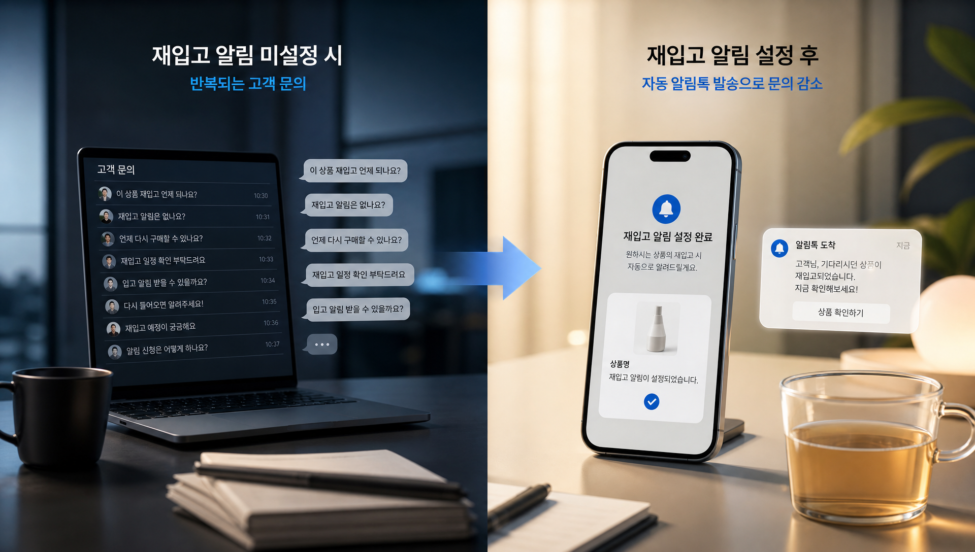 쇼핑몰 재입고 알림 설계 5가지 결정사항을 보여주는 다이어그램