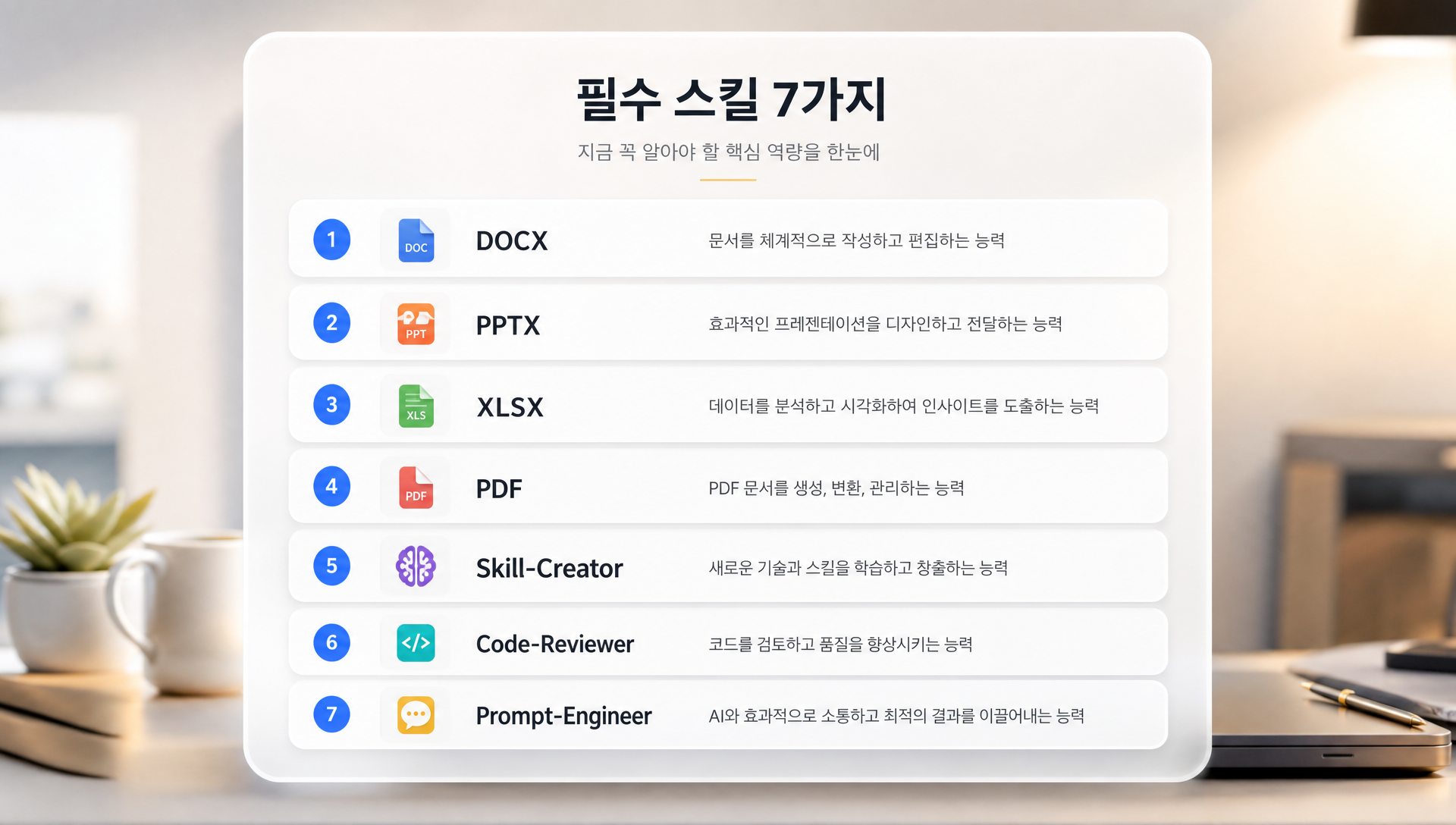 필수 스킬 7가지 목록, 문서 자동화·skill-creator·개발 보조 도구 분류