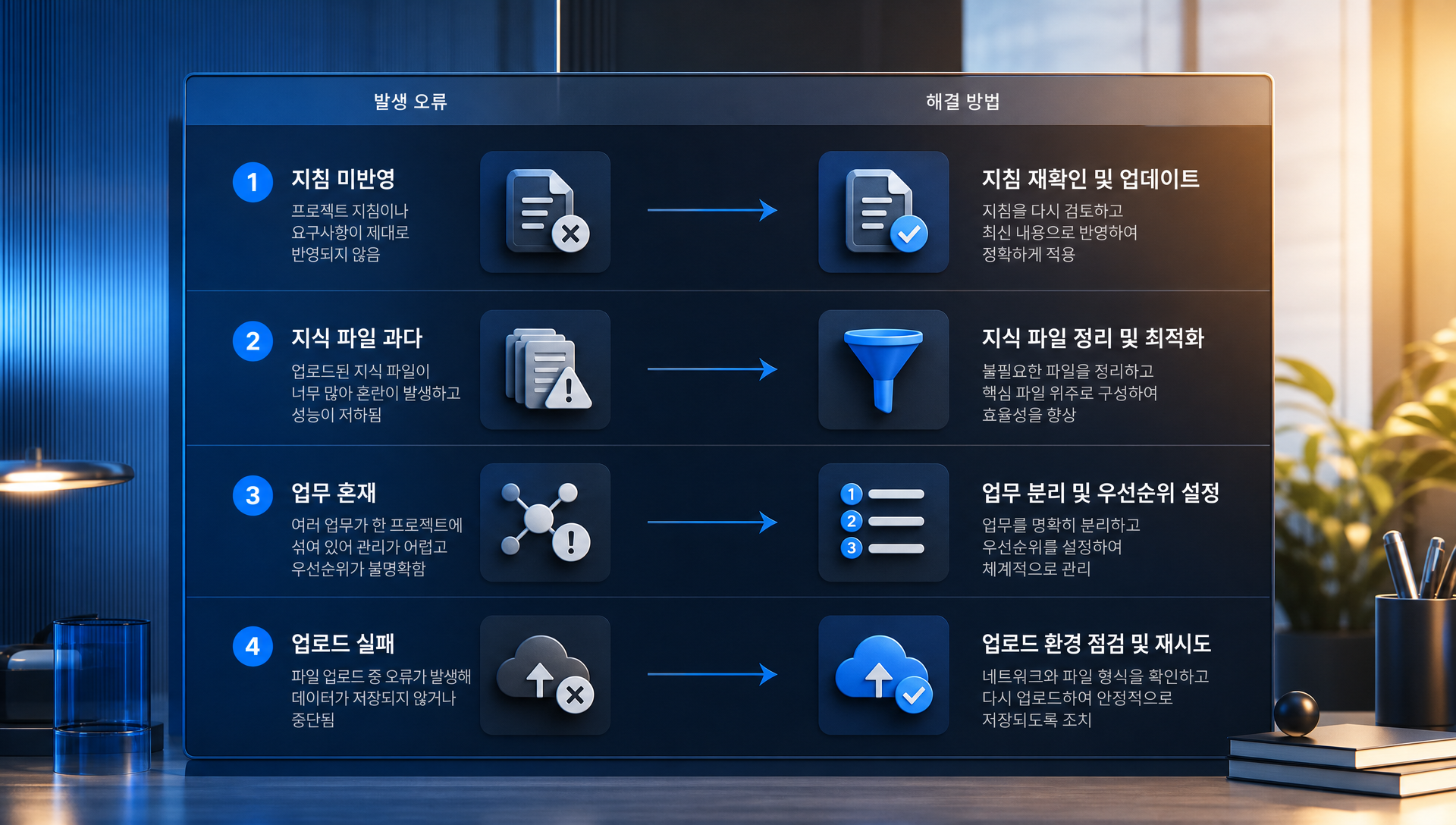 자주 발생하는 오류와 해결 방법으로 지침 압축, 파일 정리, 프로젝트 분리 가이드