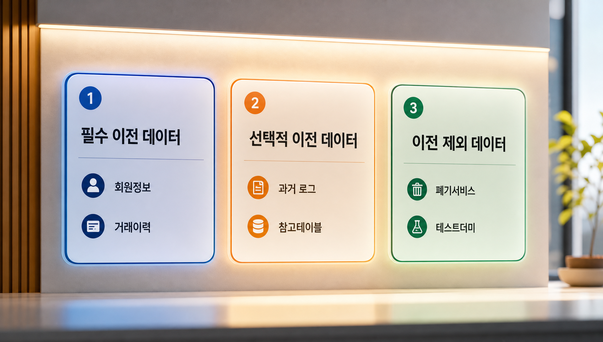 데이터 이전 필수·선택·제외 분류 기준표