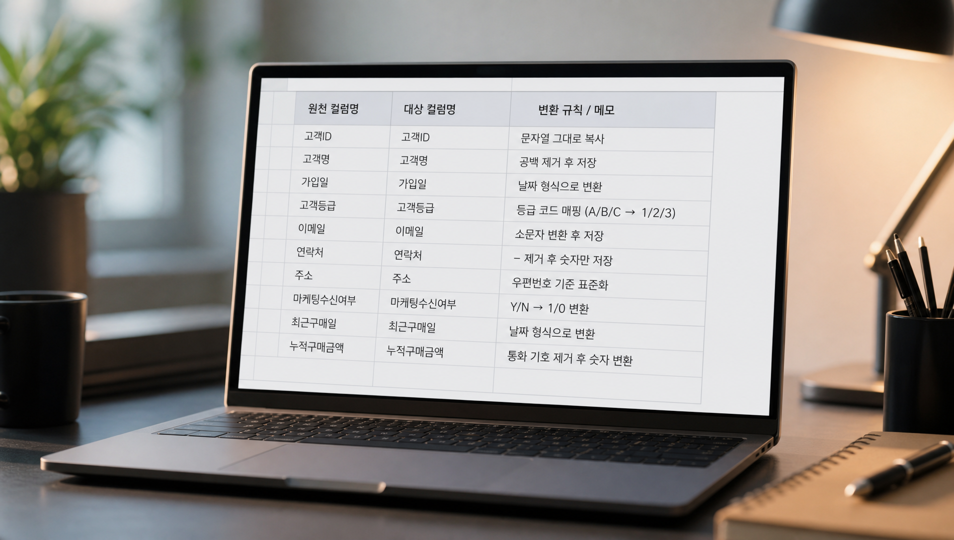 소스-타겟 데이터 매핑 문서 작성 예시