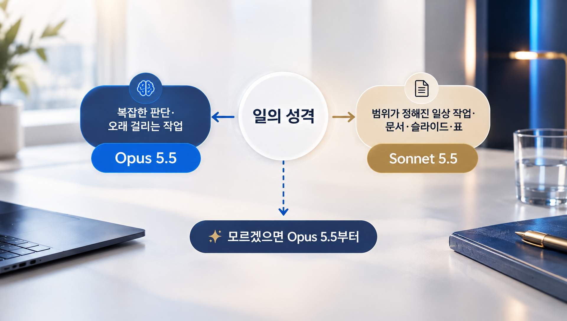 클로드 앱의 보내기 버튼 옆 모델 메뉴에서 Opus와 Sonnet 모델, 추론 강도를 선택하는 화면