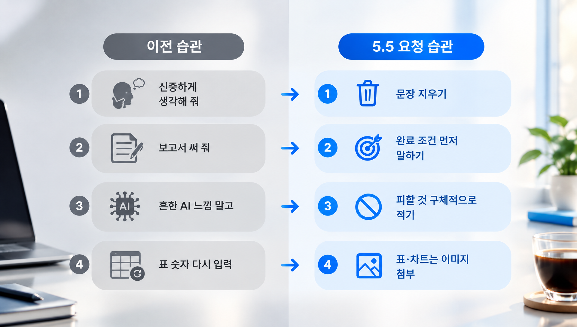 요청문 작성 시 완료 조건과 구체적 지시사항을 포함한 효과적인 프롬프트 예시