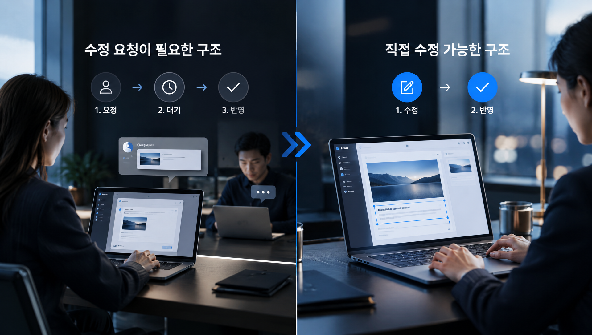 관리자 화면에서 직접 수정 가능 여부를 확인하는 CMS 콘텐츠 관리 시스템 예시