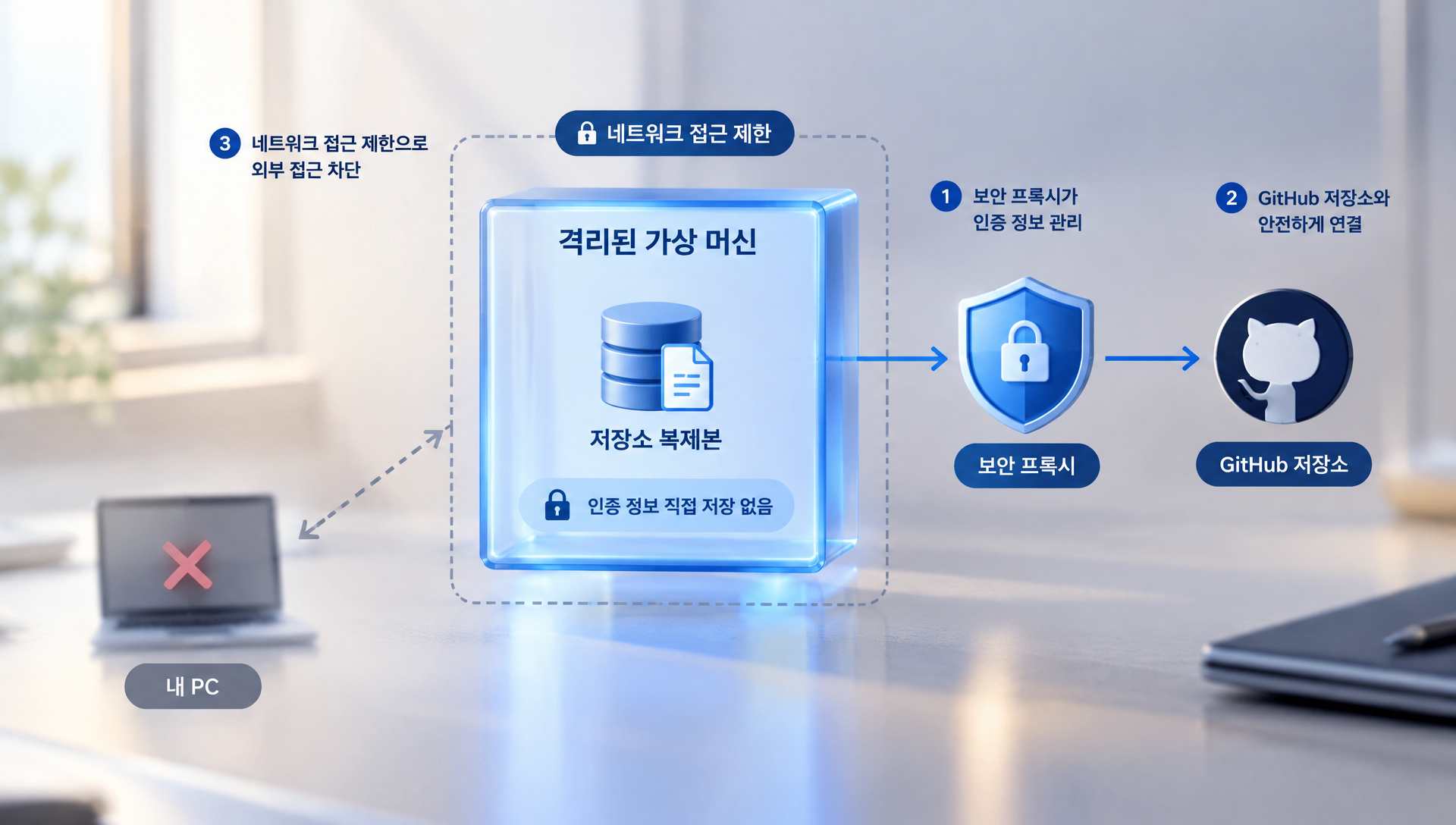 클라우드 세션의 격리된 가상 머신 환경과 보안 구조 다이어그램
