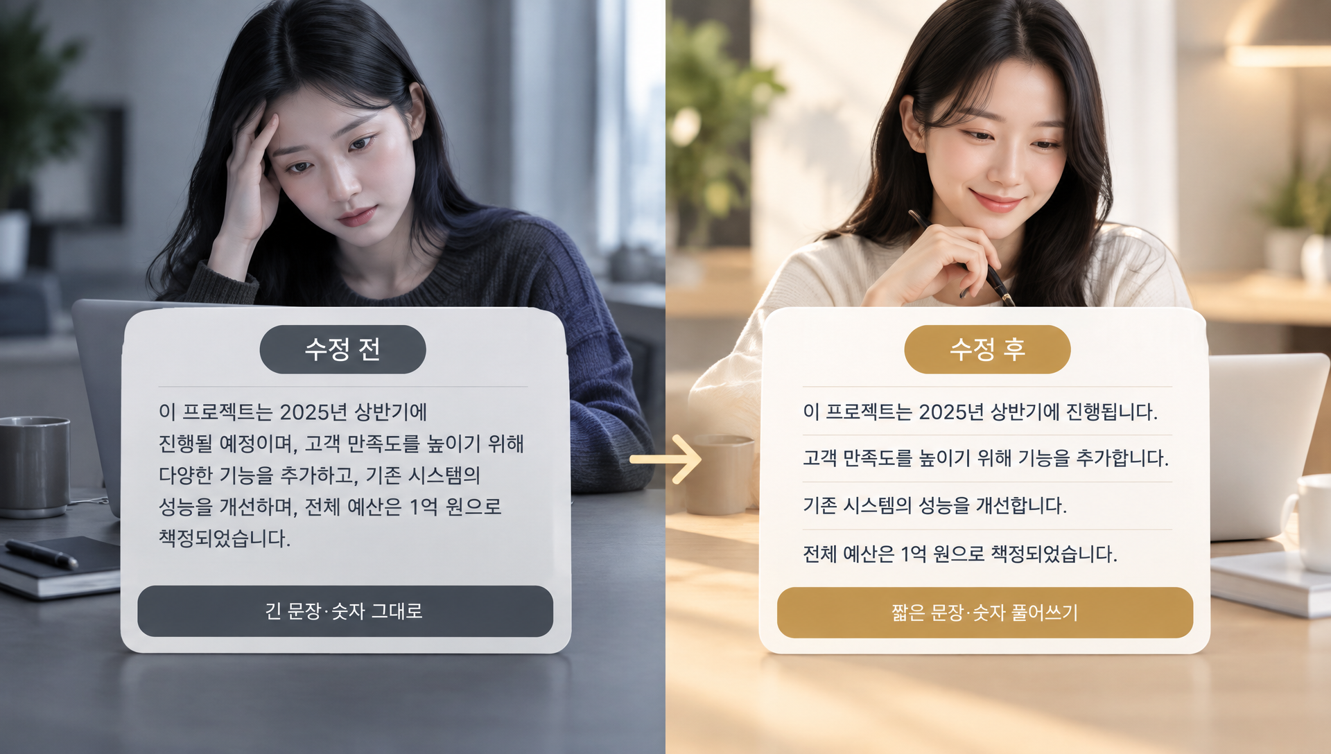 제품 소개 원고 수정 전후 비교 예시 텍스트