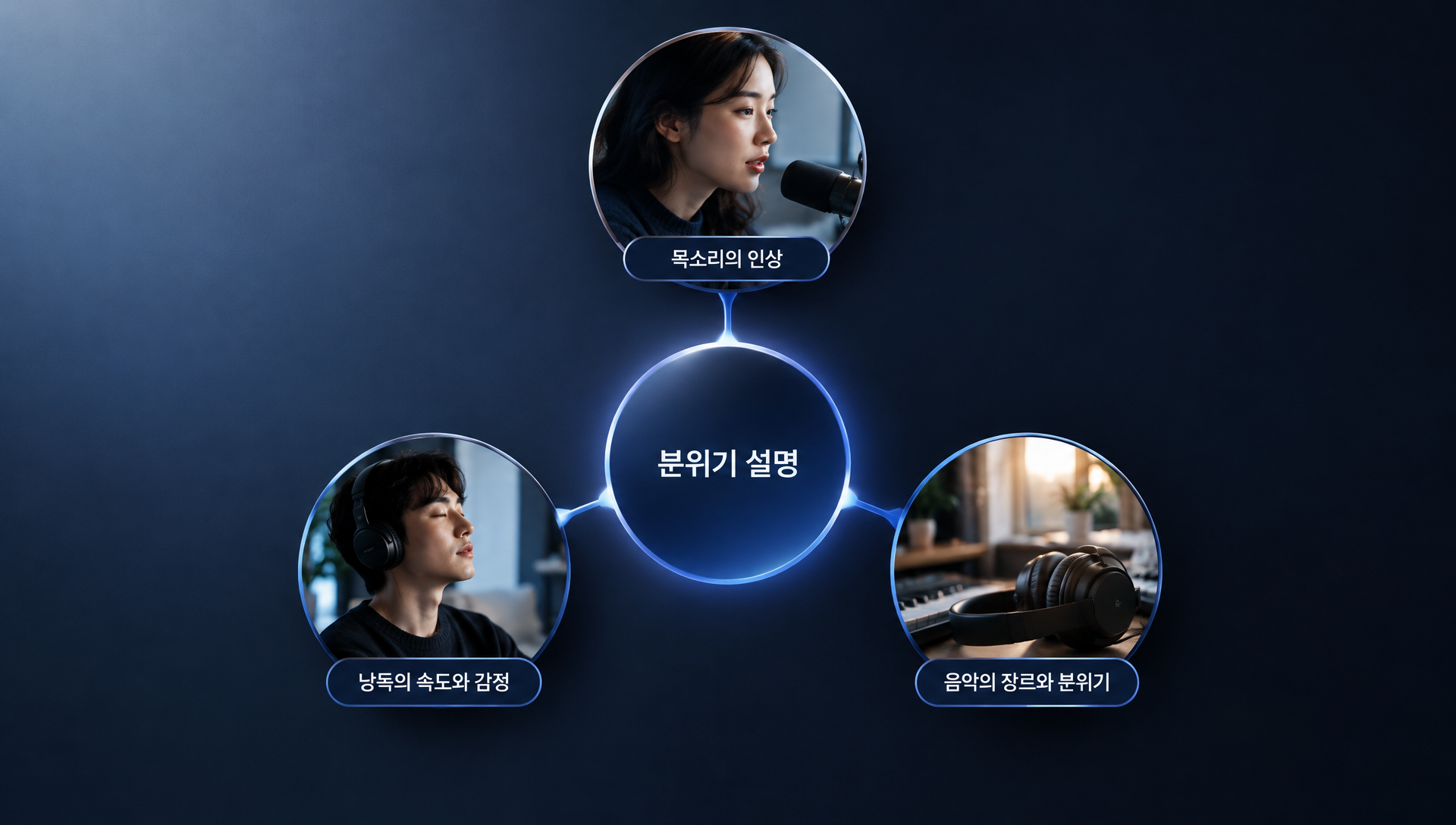 목소리와 음악 분위기 설명 작성 가이드 이미지