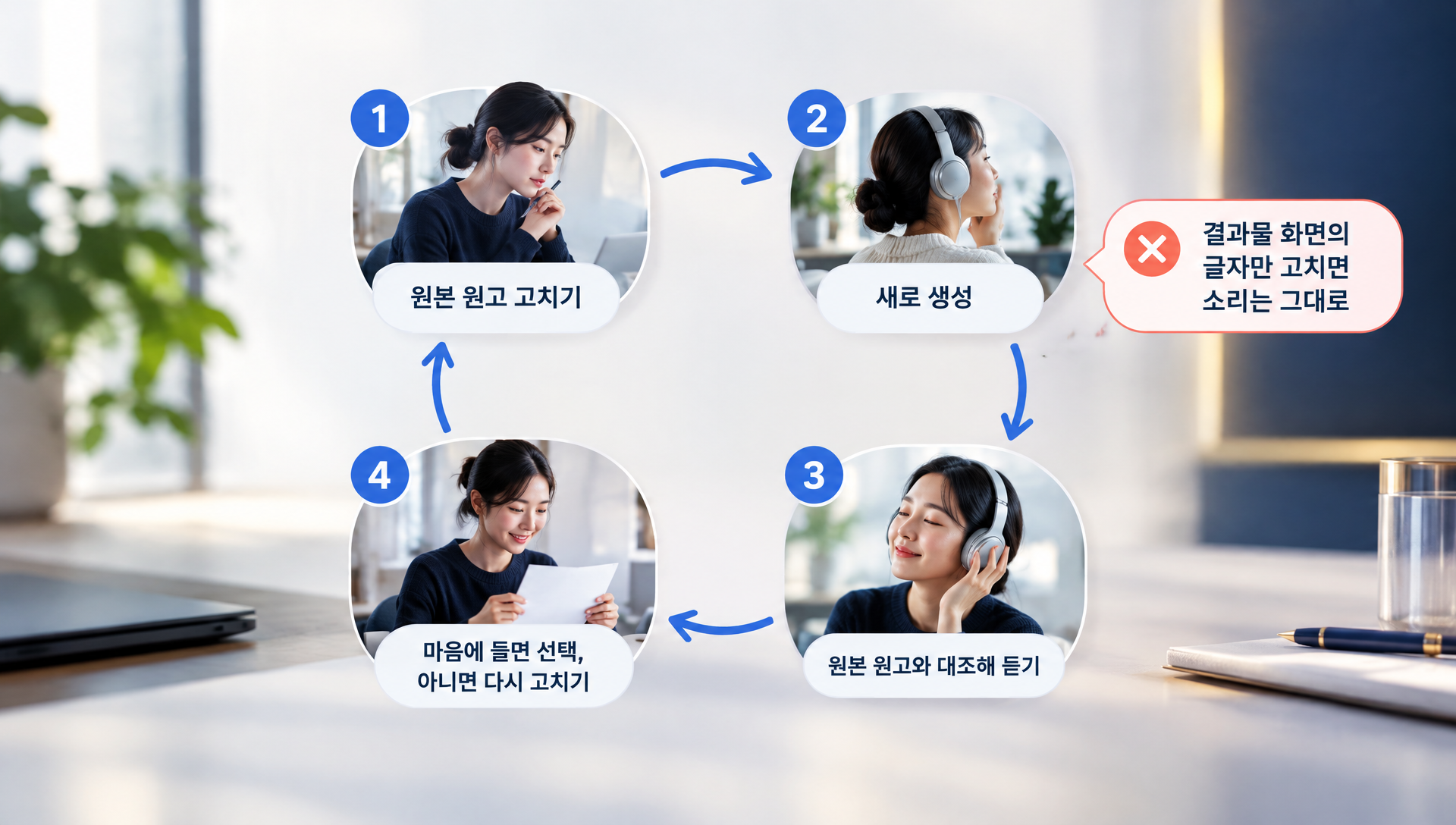 여러 생성 결과를 비교하며 선택하는 과정 안내 화면