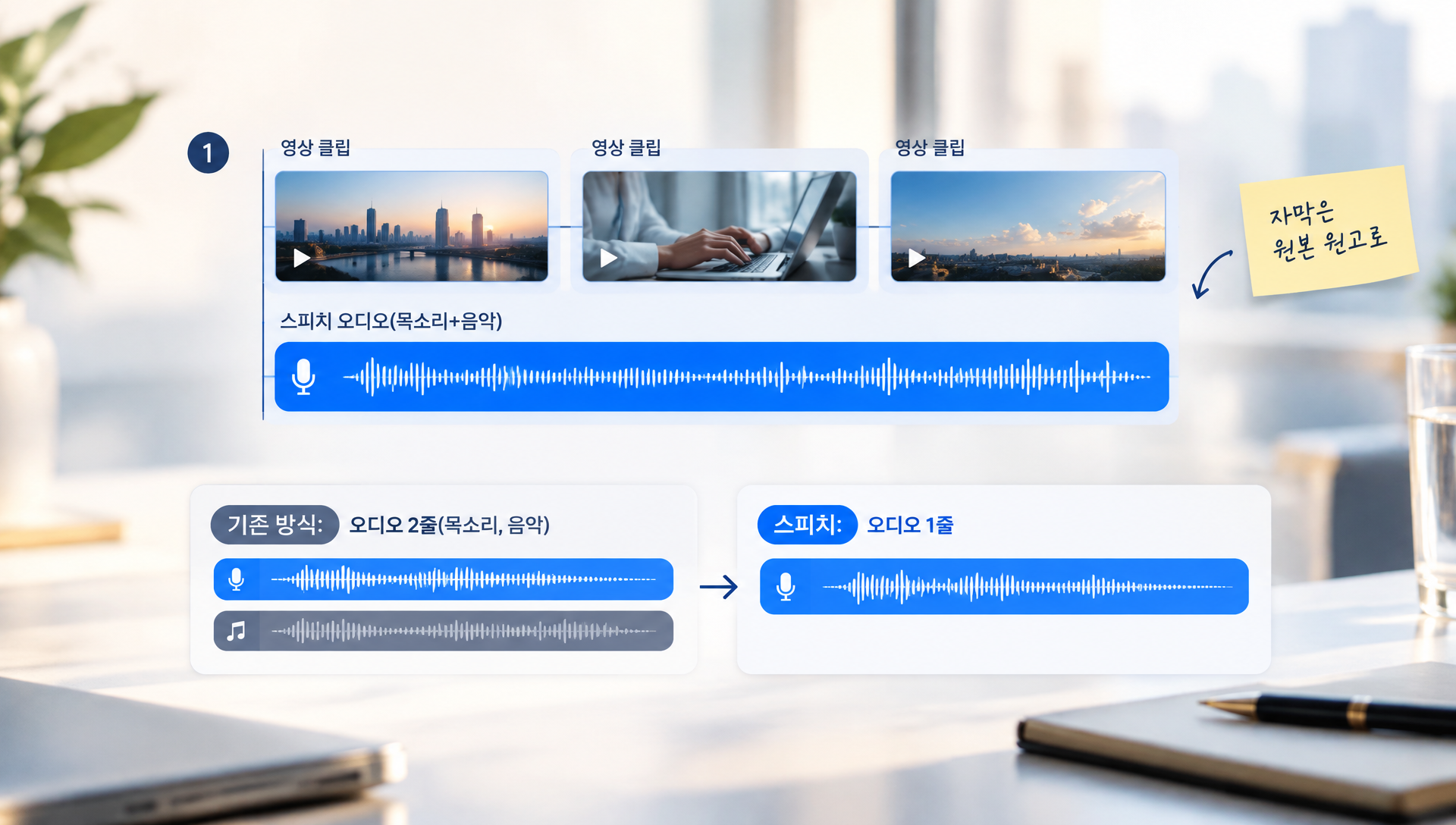영상 편집 프로그램에서 오디오 트랙을 영상에 얹는 순서 안내