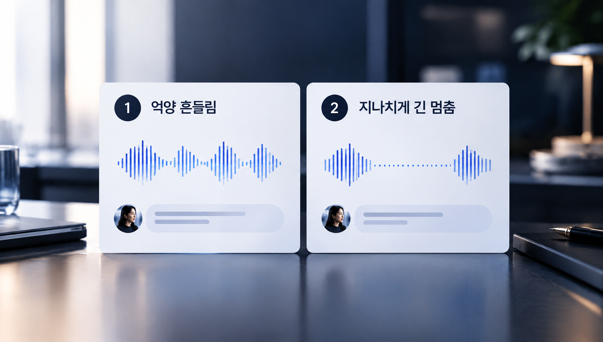 베타 단계의 억양 흔들림과 지나친 멈춤 현상 설명 이미지