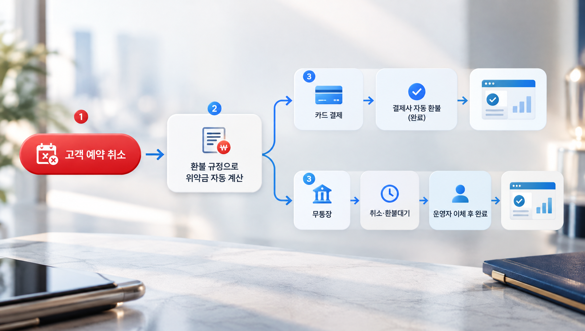숙박예약 솔루션의 고객 관점 기능 설명